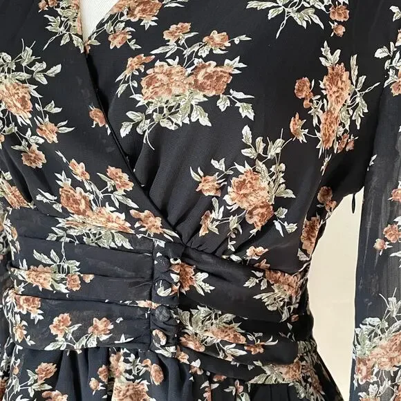 Boho Floral Blouse Faux Wrap Sheer Peplum Whimsigoth Romantic Fairy Size Small - Picture 4 of 8